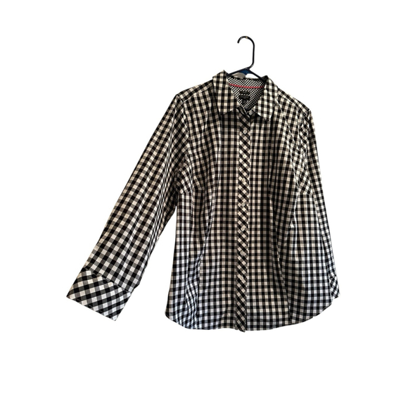 Talbots Gingham Check Button-down Blouse Womens 18W Black & White Fall Festival - Picture 4 of 17